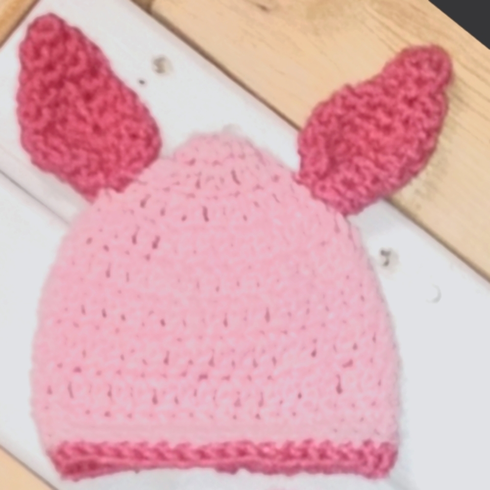 Handmade crochet piglet beanie